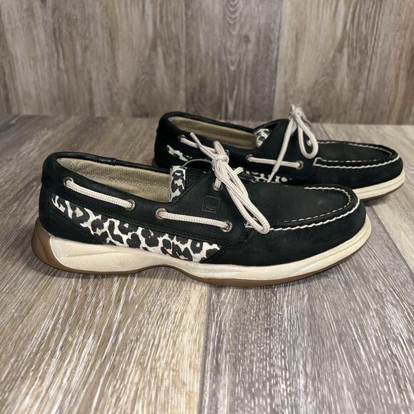 Sperry Leopard Black Boat Slip On Loafer Shoes Women's US Size 7.5M 9775909 - Picture 1 of 10